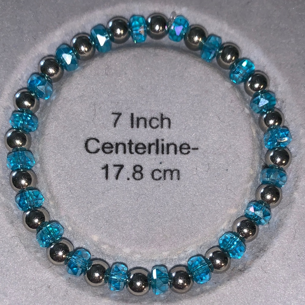 Blue aurora borealis Crystal and Silver Beaded stretch Bracelet